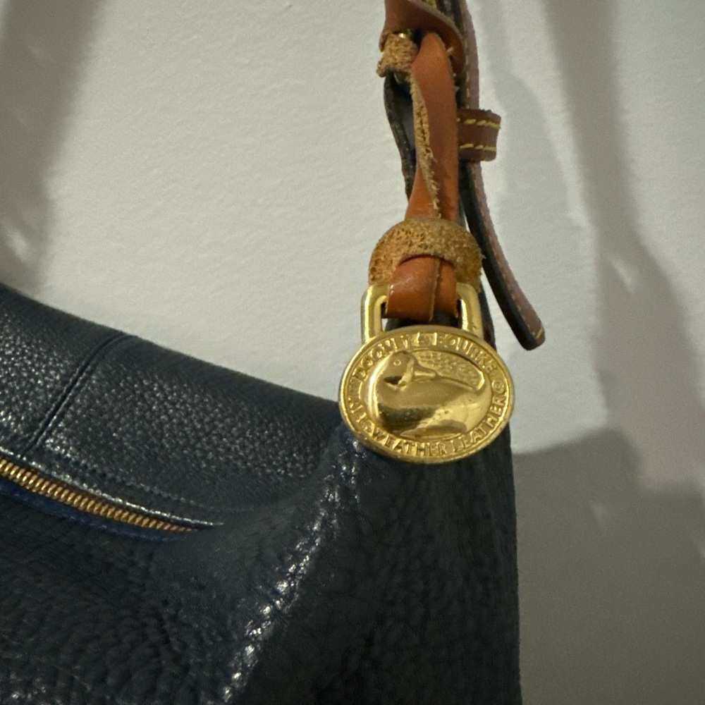 Dooney & Bourke Navy Blue Pebbled Leather Hobo Shoulder Handbag - Picture 3 of 13